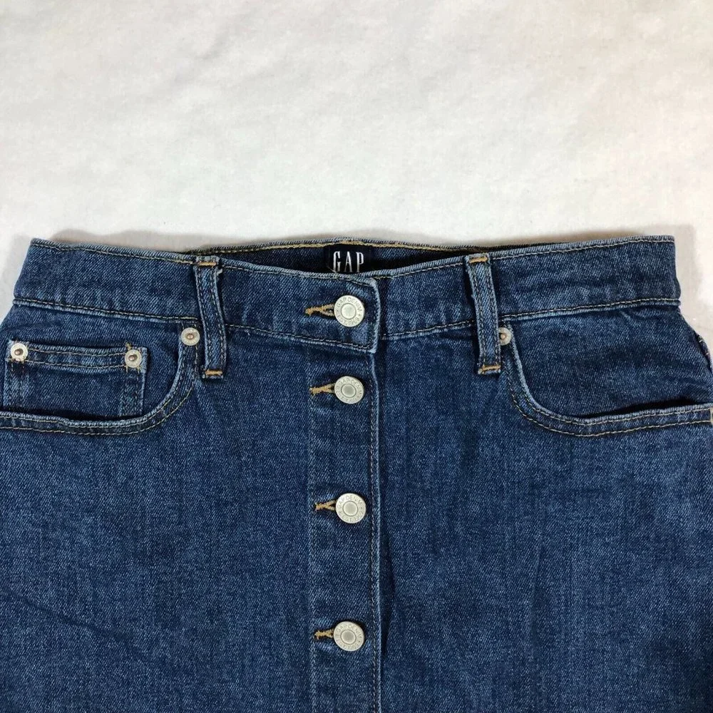 NEW Gap Womens 4 Button Front Mini Denim Jean Skirt Raw Hem #496473-00 NWT $60 - Picture 2 of 11
